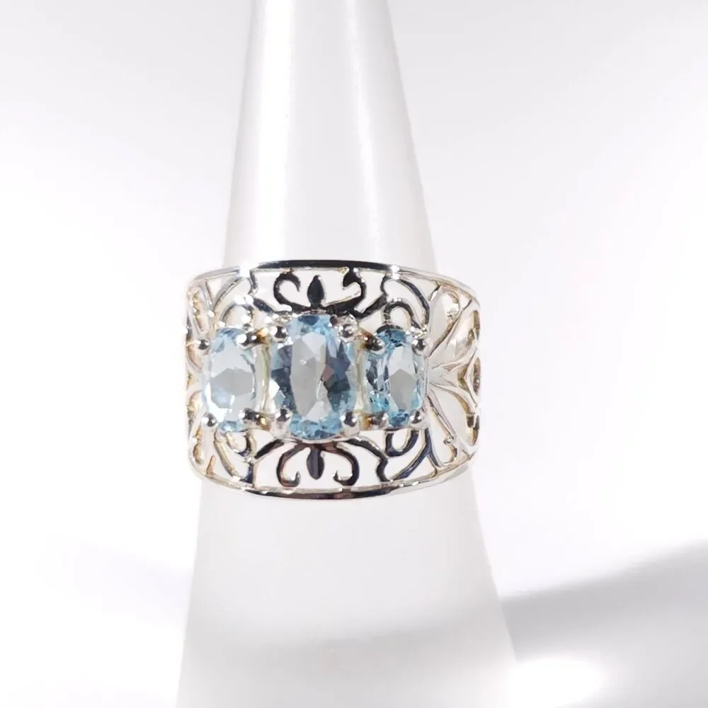 Sky Blue Topaz Filigree Ring Sterling Silver Size 5-3/4